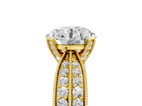 Yellow gold Round Solitaire Diamond Ring with Milgrain Pavé Band and Four-Prong Setting_180