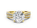 Yellow gold Round Solitaire Diamond Ring with Milgrain Pavé Band and Four-Prong Setting_191