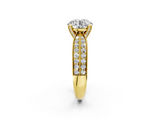 Yellow gold Round Solitaire Diamond Ring with Milgrain Pavé Band and Four-Prong Setting_193
