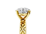 Yellow gold Round Solitaire Diamond Ring with Milgrain and Black Enamel X Pattern Band_192