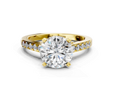 Yellow gold Round Solitaire Diamond Ring with Pavé Band and Four-Prong Setting_192