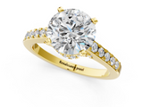 Yellow gold Round Solitaire Diamond Ring with Pavé Band and Four-Prong Setting_193