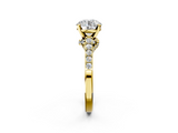 Yellow gold Round Solitaire Diamond Ring with Pavé Band and Four-Prong Setting_194