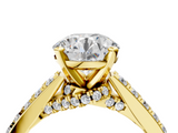Yellow gold Round Solitaire Diamond Ring with Pavé Band and Four-Prong Setting_196
