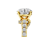 Yellow gold Round Solitaire Diamond Ring with Pavé Band and Four-Prong Setting_197