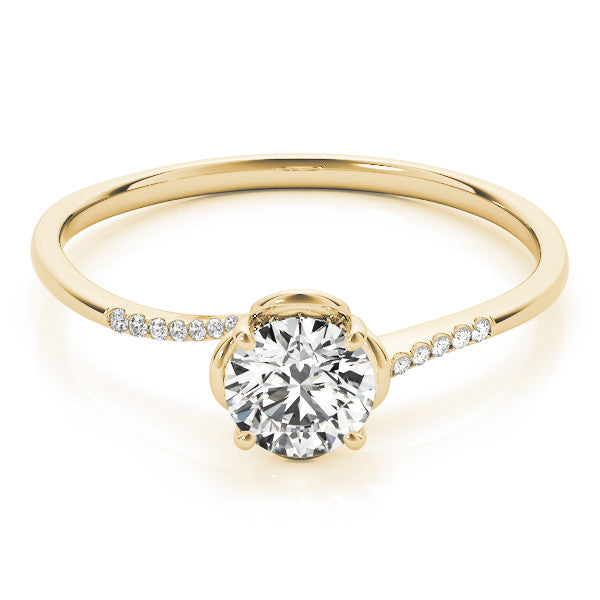 Yellow gold Round Solitaire Diamond Ring with Pave Band and Four-Prong Setting 1