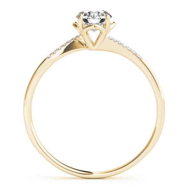 Yellow gold Round Solitaire Diamond Ring with Pave Band and Four-Prong Setting 2