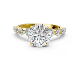 Yellow gold Round Solitaire Diamond Ring with Pave Band and Four-Prong Setting_195
