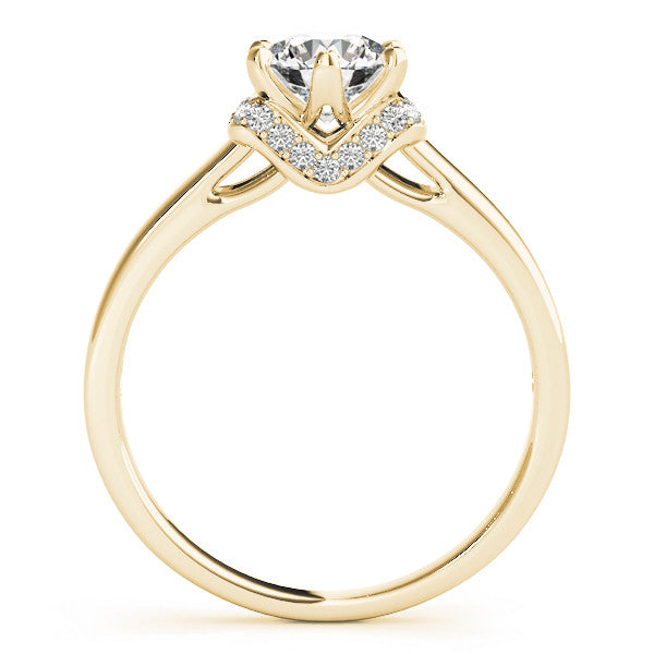 Yellow gold Round Solitaire Diamond Ring with Pave Band and Six-Prong Setting 2
