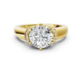Yellow gold Round Solitaire Diamond Ring with Pave Band and Six-Prong Setting_35