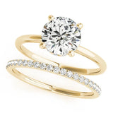 Yellow gold Round Solitaire Diamond Ring with Prong Setting and Plain Band 1