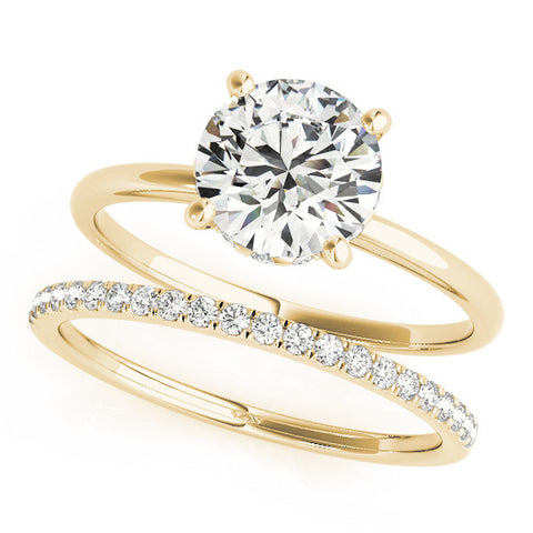 Yellow gold Round Solitaire Diamond Ring with Prong Setting and Plain Band 1