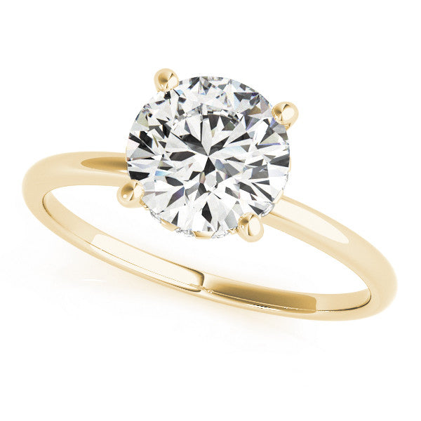 Yellow gold Round Solitaire Diamond Ring with Prong Setting and Plain Band