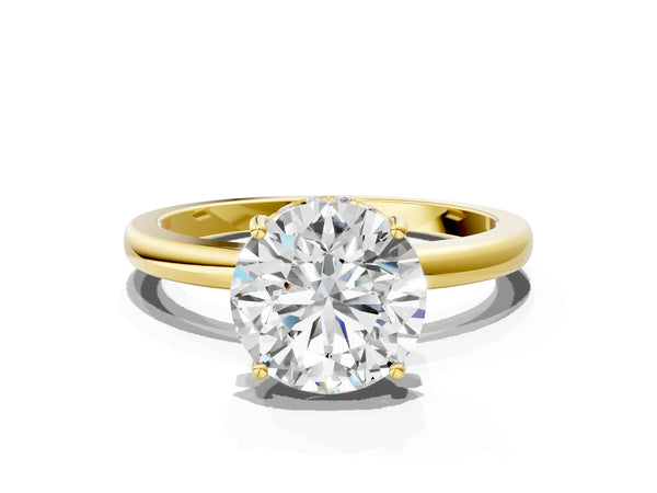 Yellow gold Round Solitaire Diamond Ring with Prong Setting and Plain Band