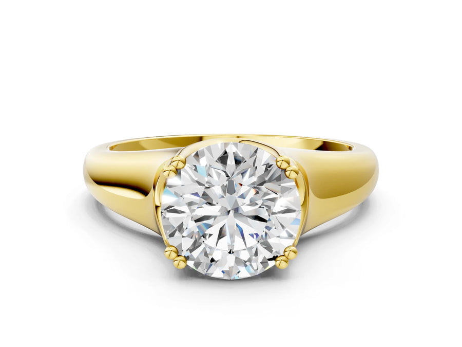Yellow gold Round Cut Diamond Solitaire Ring with Wide Band and Prong Setting