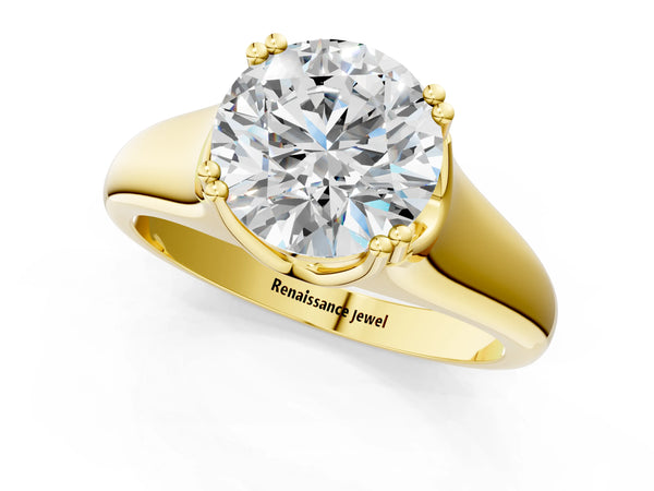 Yellow gold Round Cut Diamond Solitaire Ring with Wide Band and Prong Setting