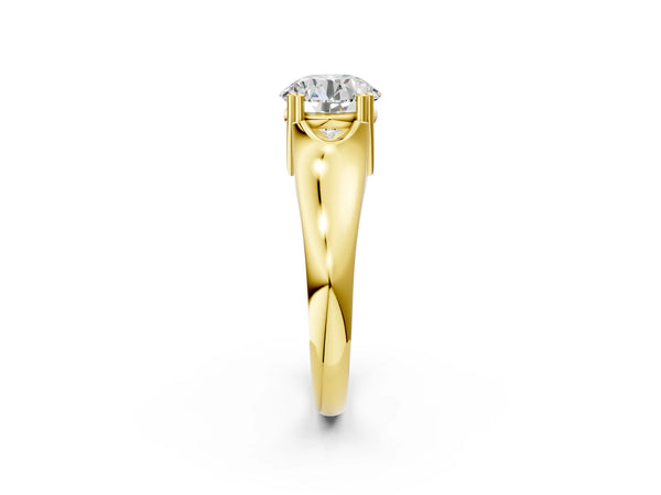 Yellow gold Round Cut Diamond Solitaire Ring with Wide Band and Prong Setting