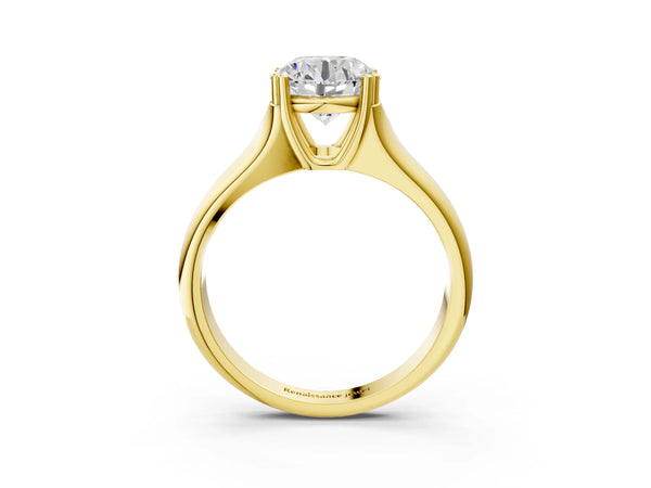 Yellow gold Round Cut Diamond Solitaire Ring with Wide Band and Prong Setting