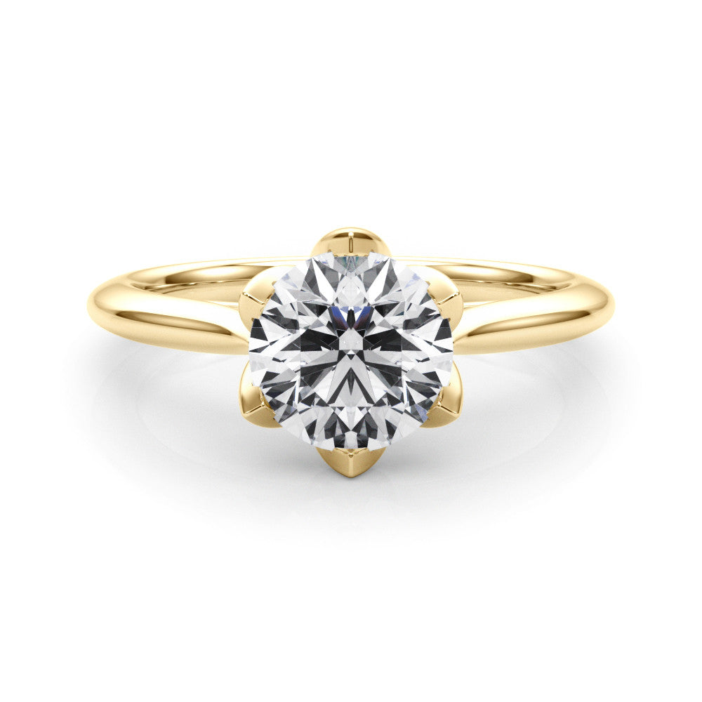 Yellow gold Round Solitaire Diamond Ring with Six-Prong Setting and Classic Band 1