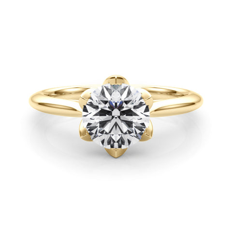 Yellow gold Round Solitaire Diamond Ring with Six-Prong Setting and Classic Band 1