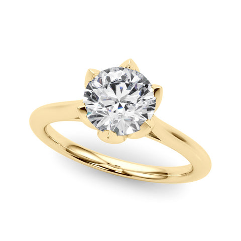 Yellow gold Round Solitaire Diamond Ring with Six-Prong Setting and Classic Band