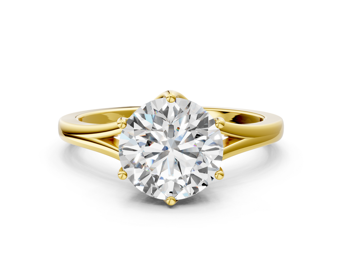 Yellow gold Round Solitaire Diamond Ring with Six-Prong Setting and Tapered Band_51