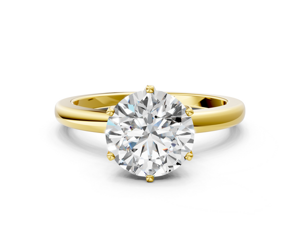 Yellow gold Round Solitaire Diamond Ring with Six-Prong Setting on a Classic Band