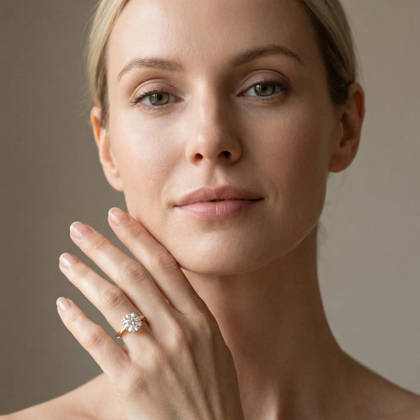Yellow gold Round Solitaire Diamond Ring with Split Shank and Four-Prong Setting