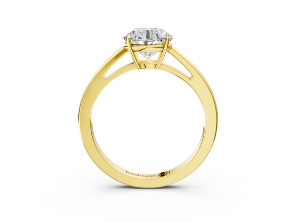 Yellow gold Round Solitaire Diamond Ring with Split Shank and Four-Prong Setting