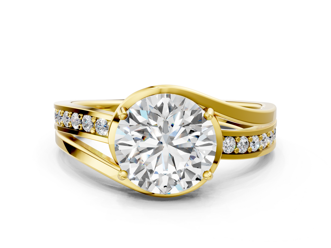 Yellow gold Round Solitaire Diamond Ring with Split Shank and Prong Setting_66