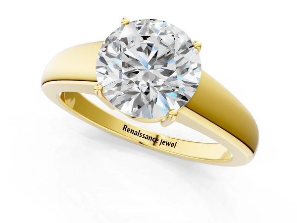 Yellow gold Round Solitaire Diamond Ring with Tapered Band and Four-Prong Setting
