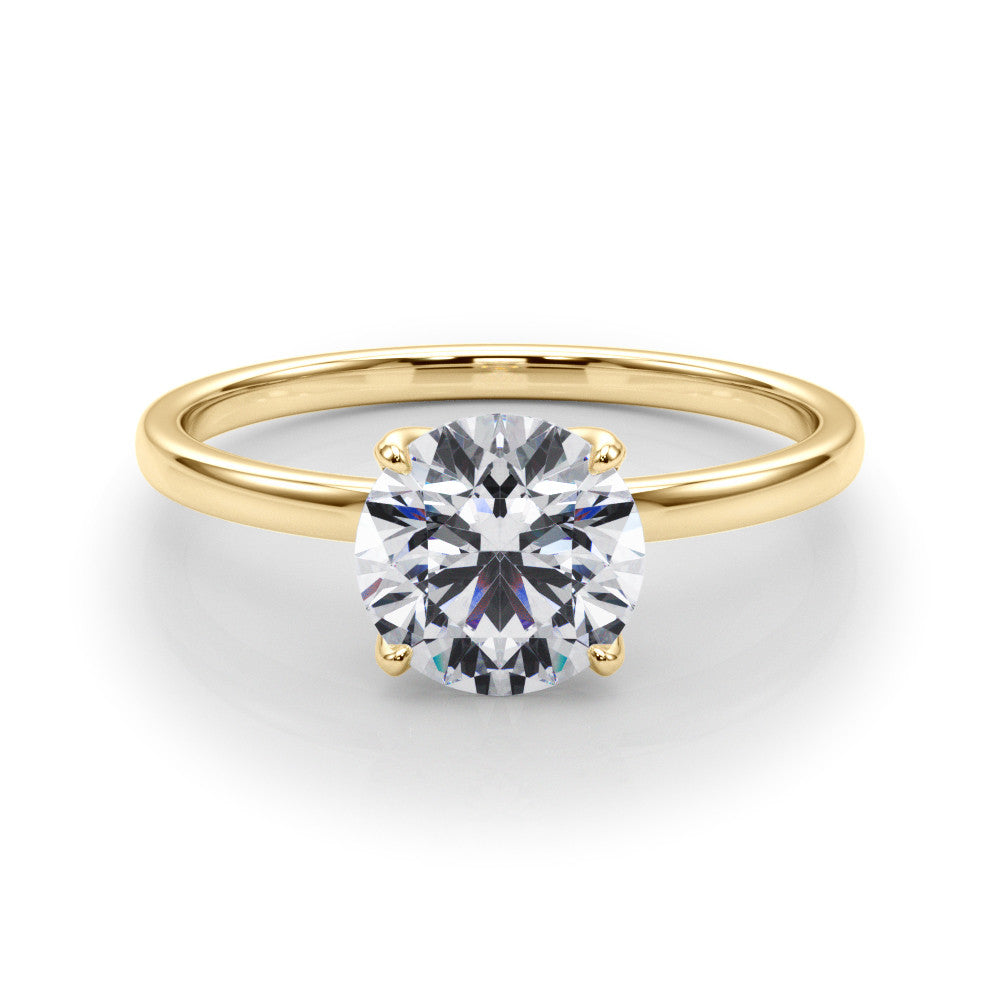 Yellow gold Round Solitaire Diamond Ring with Thin Band and Four-Prong Setting 1