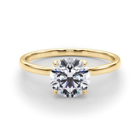 Yellow gold Round Solitaire Diamond Ring with Thin Band and Four-Prong Setting 1