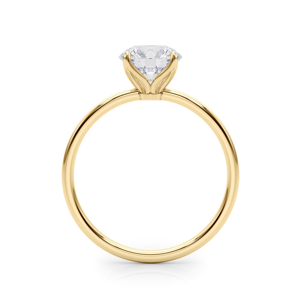 Yellow gold Round Solitaire Diamond Ring with Thin Band and Four-Prong Setting 2
