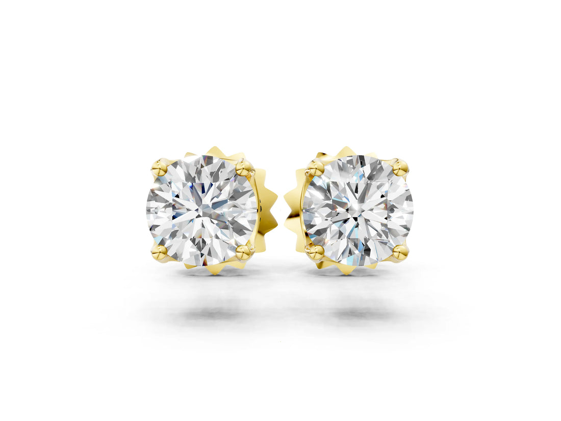 14K Yellow Gold 4.17 Carat D VVS2 Round Solitaire Diamond Stud Earrings with Four-Prong Basket Setting
