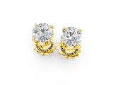 14K Yellow Gold 4.17 Carat D VVS2 Round Solitaire Diamond Stud Earrings with Four-Prong Basket Setting