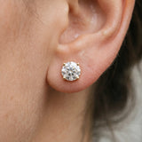 14K Yellow Gold 4.17 Carat D VVS2 Round Solitaire Diamond Stud Earrings with Four-Prong Basket Setting