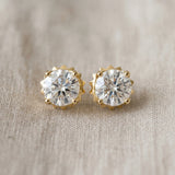 14K Yellow Gold 4.17 Carat D VVS2 Round Solitaire Diamond Stud Earrings with Four-Prong Basket Setting