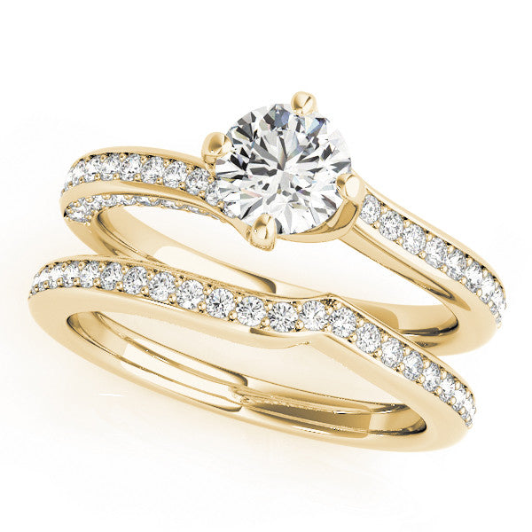 Yellow gold Round Solitaire Diamond Twist Band with Pavé Setting and Four-Prong Setting 1