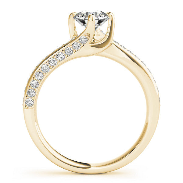 Yellow gold Round Solitaire Diamond Twist Band with Pavé Setting and Four-Prong Setting 2