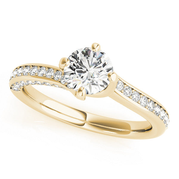 Yellow gold Round Solitaire Diamond Twist Band with Pavé Setting and Four-Prong Setting