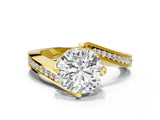Yellow gold Round Solitaire Diamond Twist Band with Pavé Setting and Four-Prong Setting_14