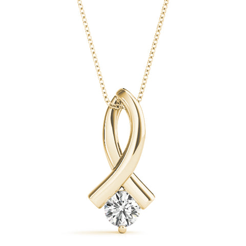 Yellow gold Round Solitaire Diamond Twist Pendant