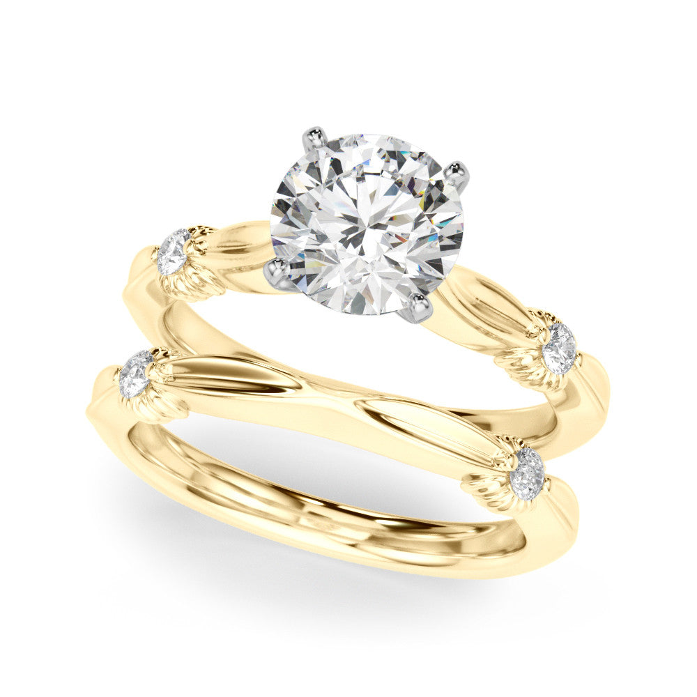 Yellow gold Round Solitaire Diamond Twisted Band with Four-Prong Setting 1