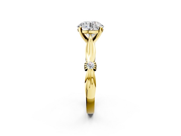 Yellow Gold Round Solitaire Engagement Ring Setting with Sculpted Leaf Shoulders and Accents