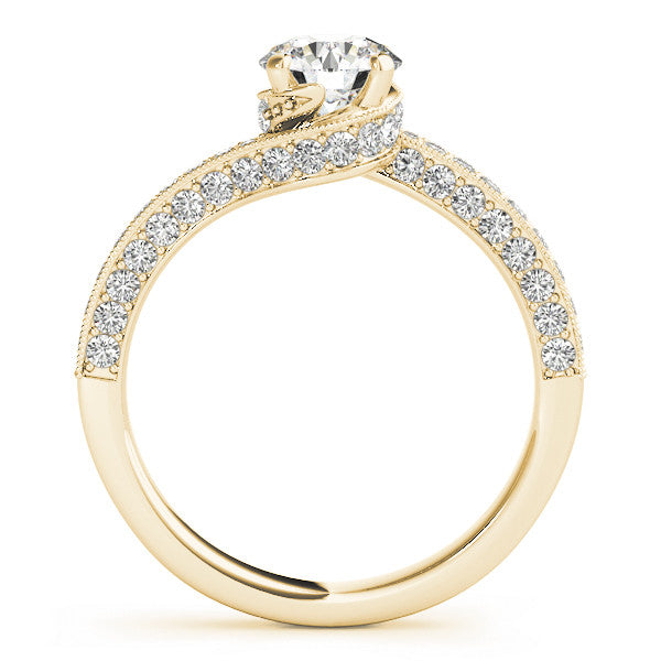 Yellow gold Round Solitaire Diamond Twisted Band with Pavé Setting 1