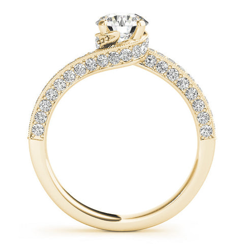 Yellow gold Round Solitaire Diamond Twisted Band with Pavé Setting 1