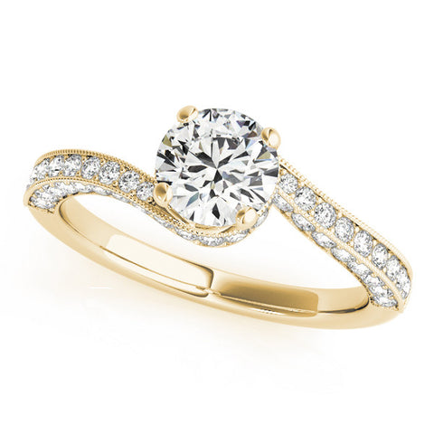 Yellow gold Round Solitaire Diamond Twisted Band with Pavé Setting