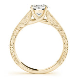 Yellow gold Round Solitaire Diamond with Engraved Band and Four-Prong Setting 2