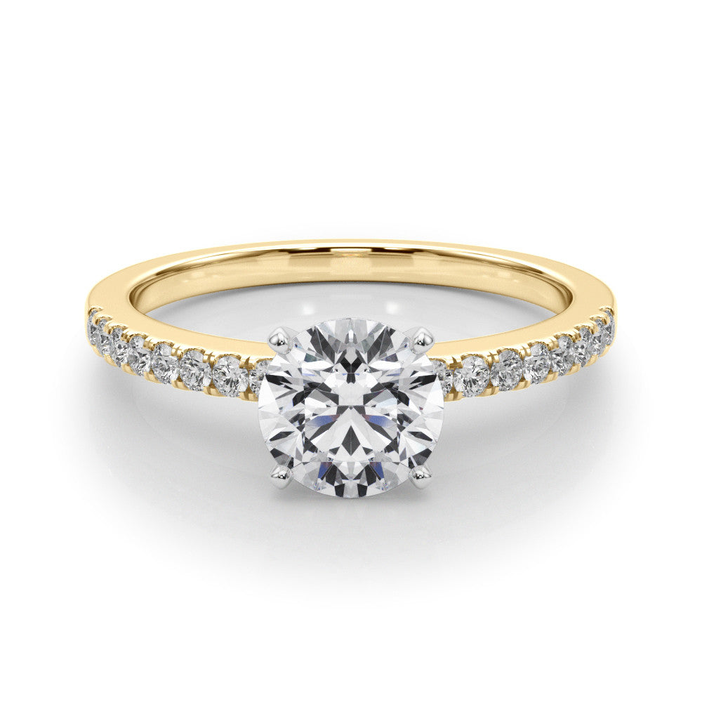 Yellow gold Round Solitaire Diamond with Pavé Band and Four-Prong Setting 1